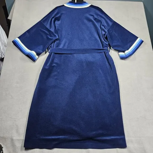 VTG Vanity Fair For Him Mens L-XL Robe Navy Blue Velour Calf Length Tie Belt USA - Picture 8 of 13
